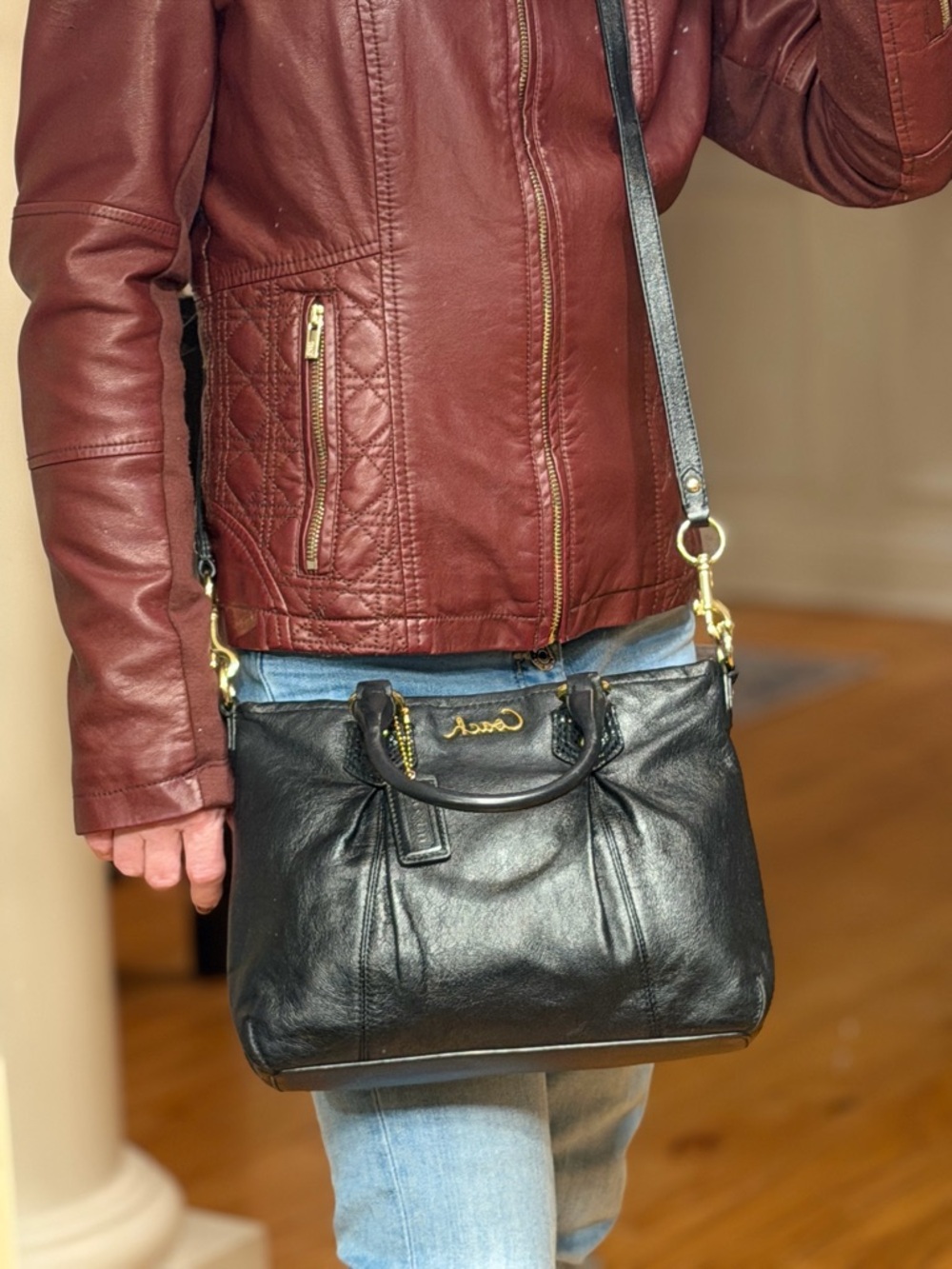 Coach Classic 2012 Black Leather Madison Sophia Satchel Gold (VGUC) - Picture 4 of 16